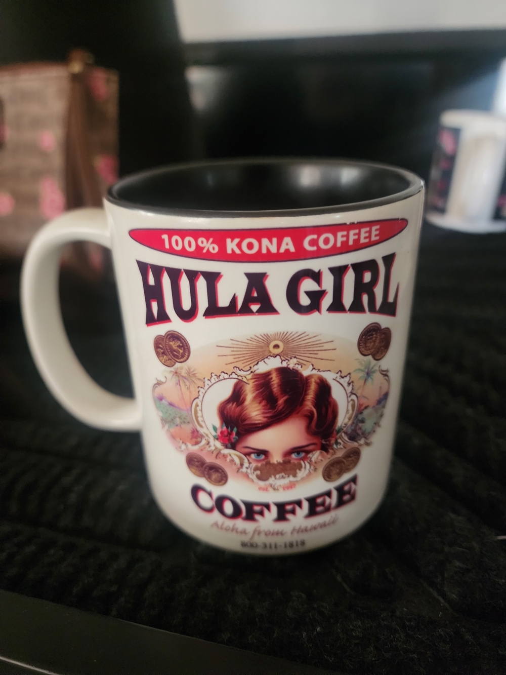 Source Unknown Hula Girl Coffee Mug - White Exterior, Black Interior